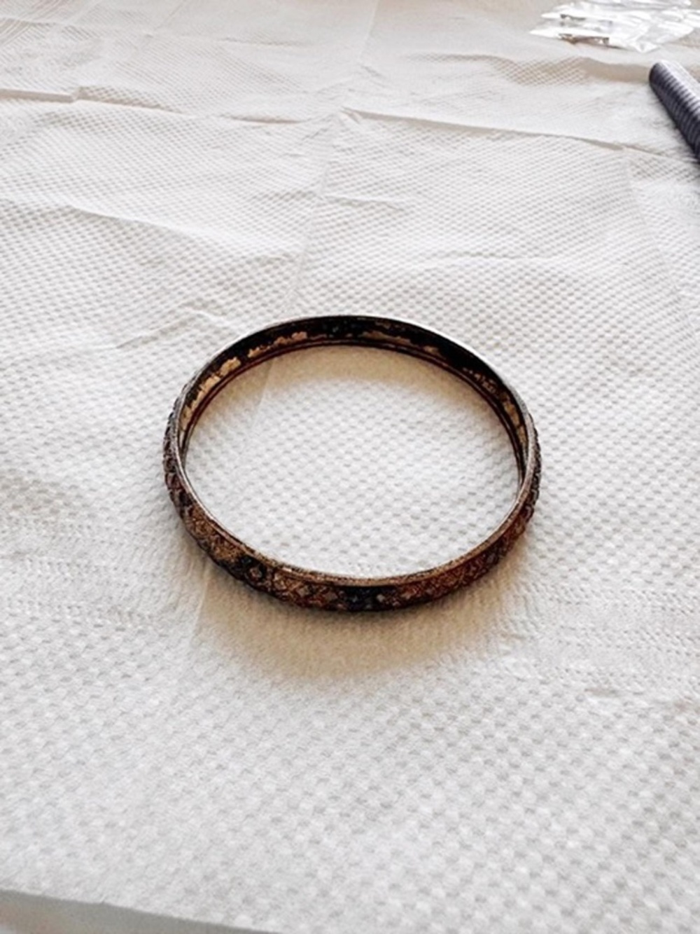Vintage 925 Sterling Silver Etched Pattern Bangle Bracelet 6.5" 13.5g Tarnish